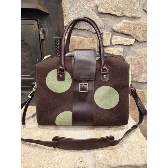 Hartmann Handbags - Hartmann Retro Carry On Vintage‎ Wool Leather Brown & Green Polka Dot Carry-On